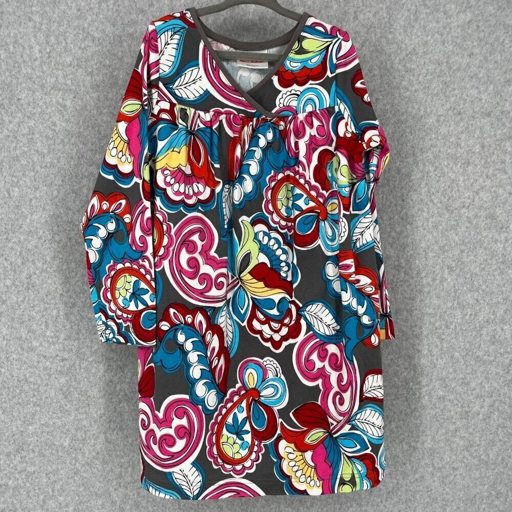 Hanna Andersson Girls LS Jersey Knit Dress Size 120/US6 Gray Pink Paisley Print